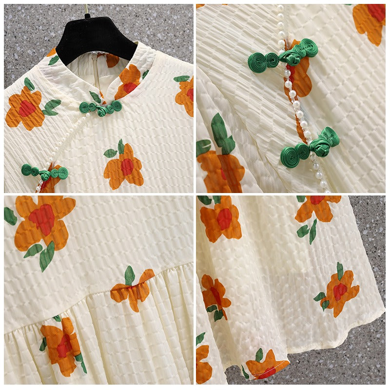 Plus Size White Floral Cheongsam
