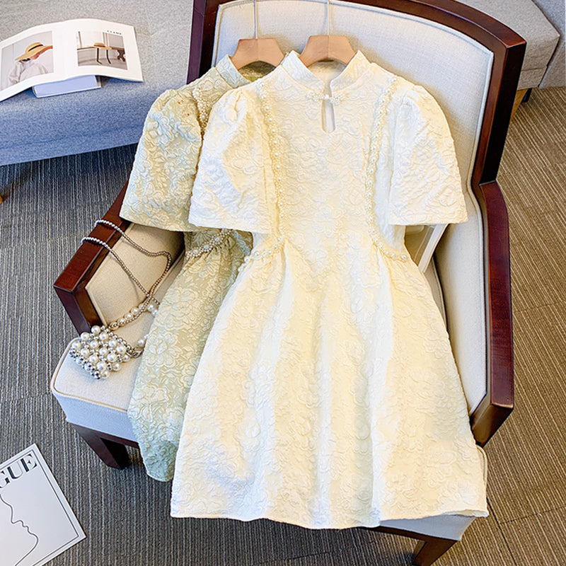 Plus Size Pearl Textured Babydoll Dress