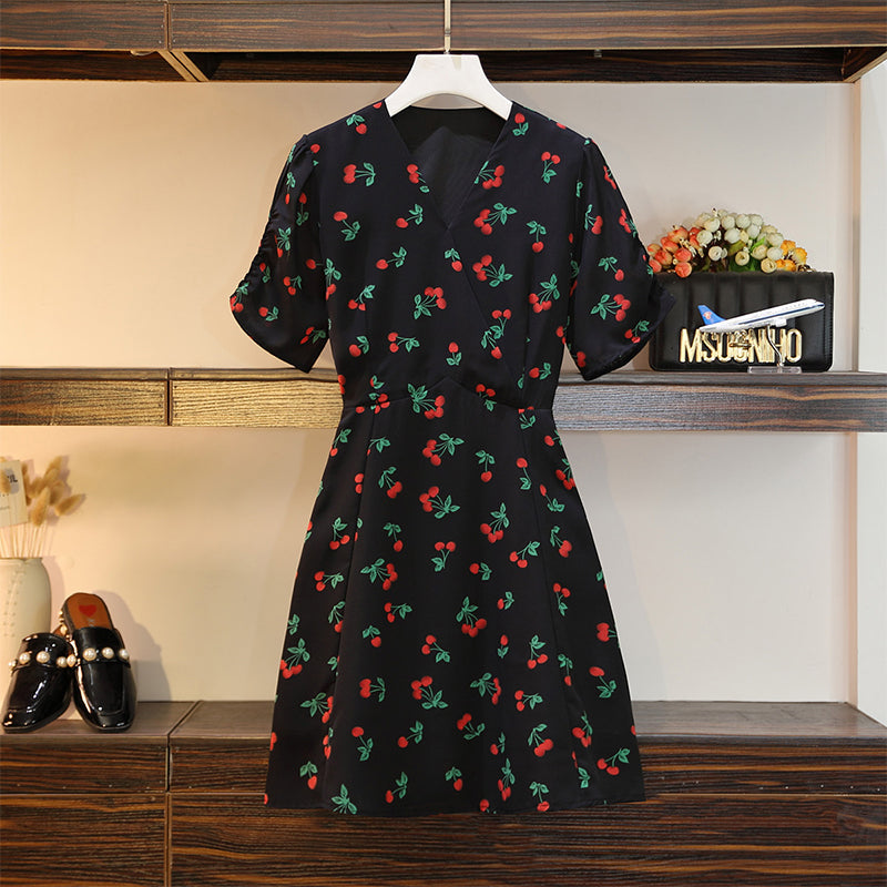 Plus Size Cherry Short Sleeve Dress