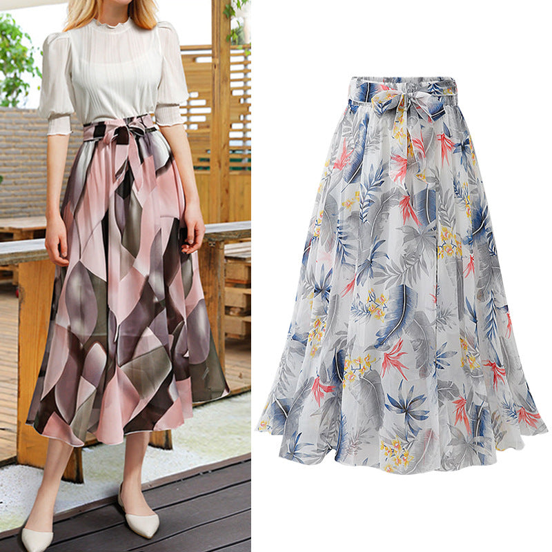 Plus Size Chiffon Pattern Midi Skirt