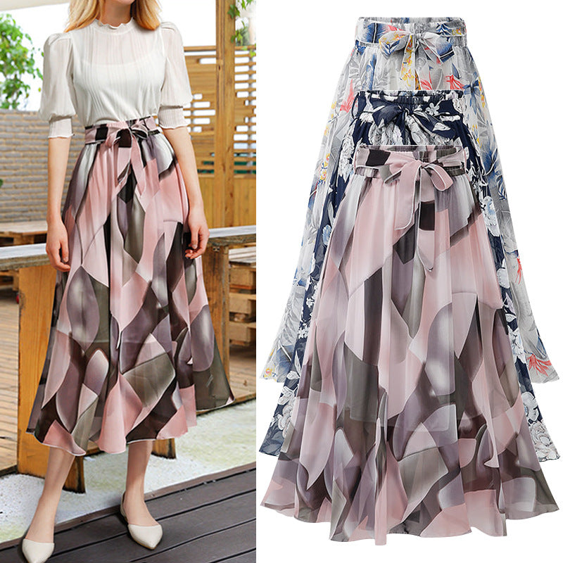 Plus Size Chiffon Pattern Midi Skirt