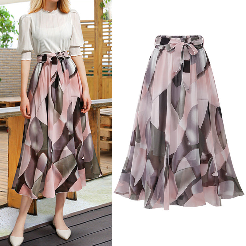 Plus Size Chiffon Pattern Midi Skirt