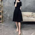 Plus Size Waist Tie Black A Line Dress