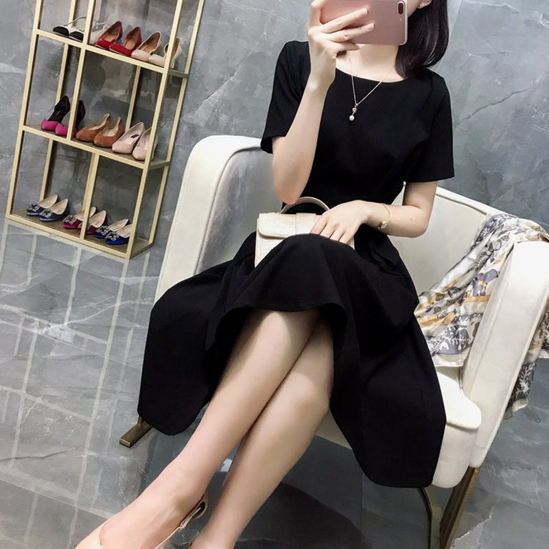 Plus Size Waist Tie Black A Line Dress