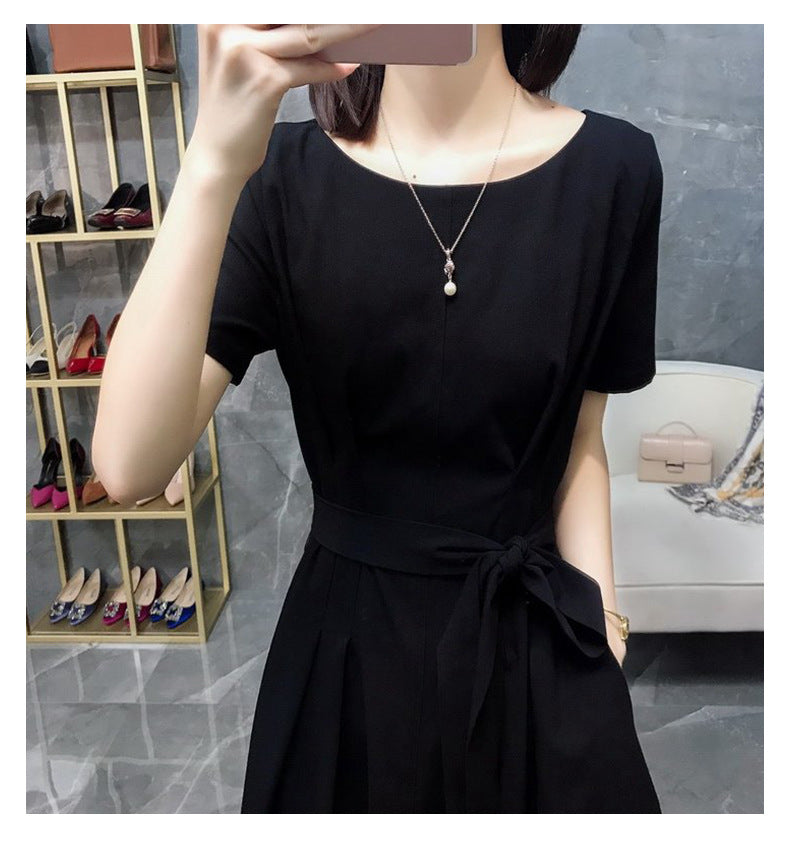 Plus Size Waist Tie Black A Line Dress