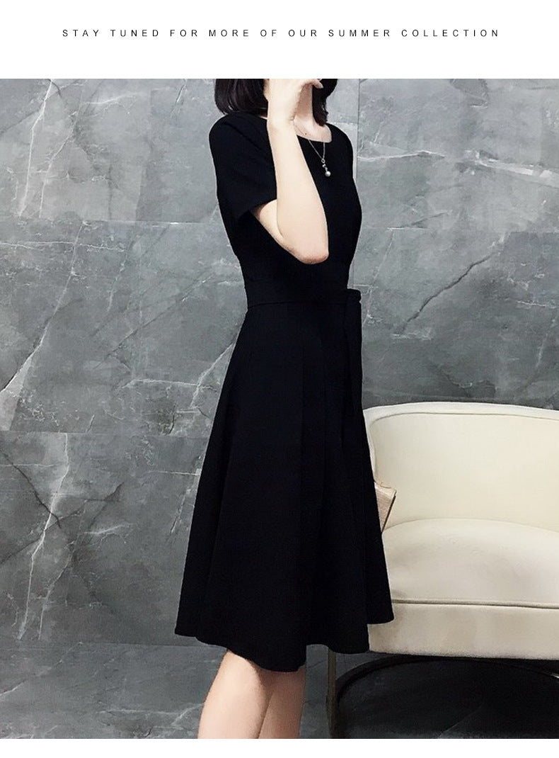 Plus Size Waist Tie Black A Line Dress