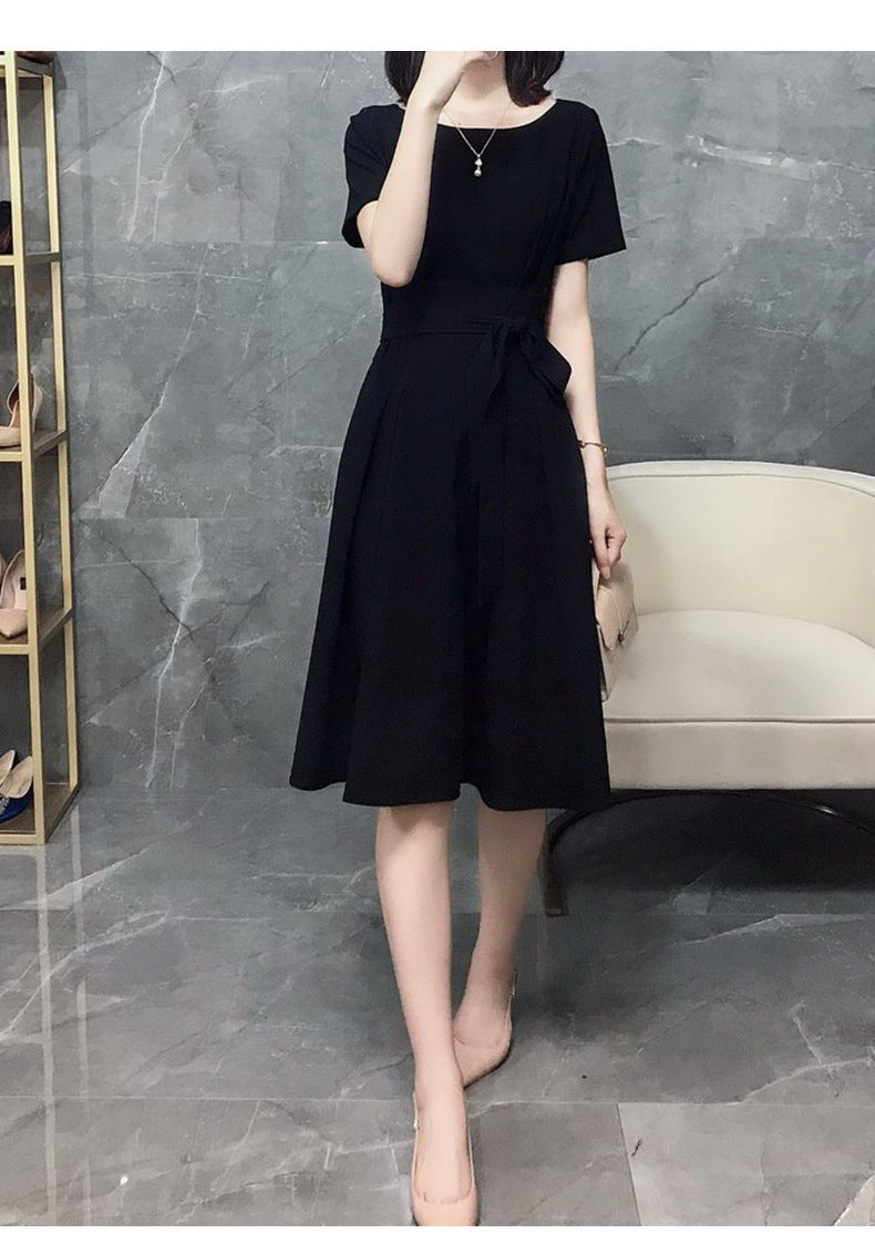 Plus Size Waist Tie Black A Line Dress