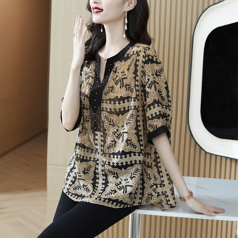 Plus Size Black Print Ethnic Blouse