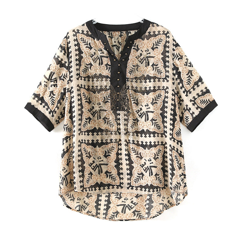 Plus Size Black Print Ethnic Blouse