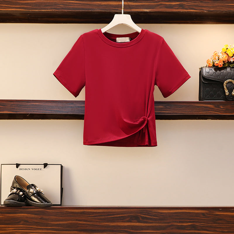Plus size Korean red top and skirt set