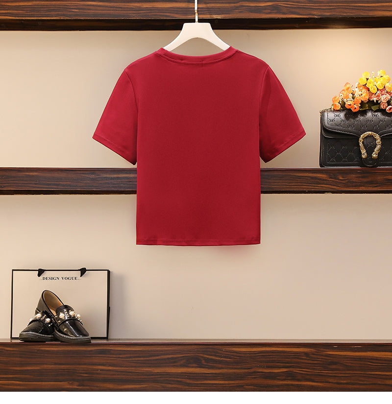 Plus size Korean red top and skirt set
