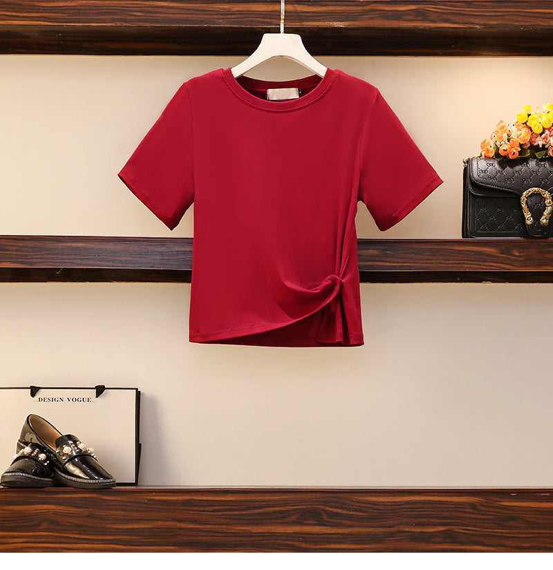Plus size Korean red top and skirt set