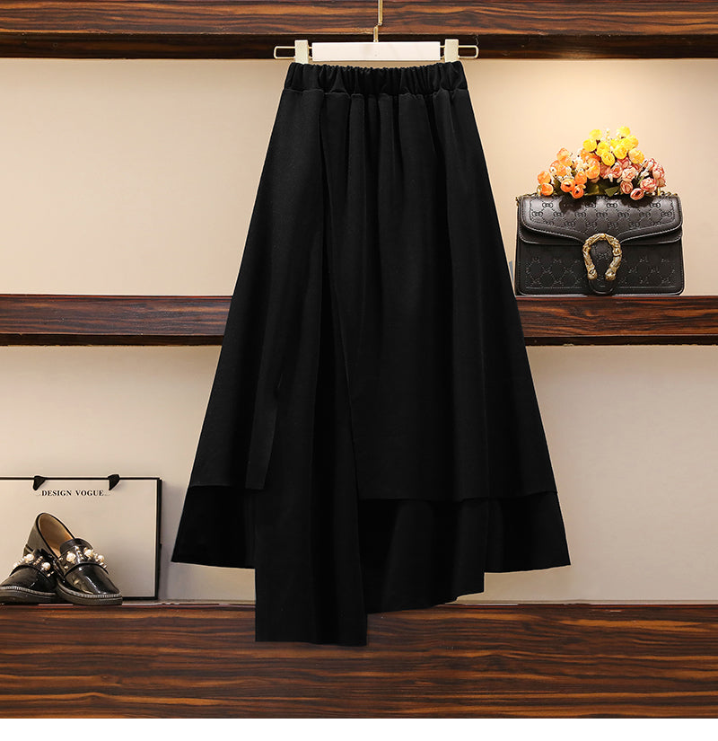 Plus size Korean red top and skirt set