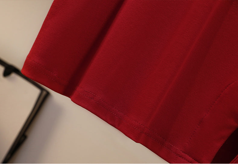 Plus size Korean red top and skirt set