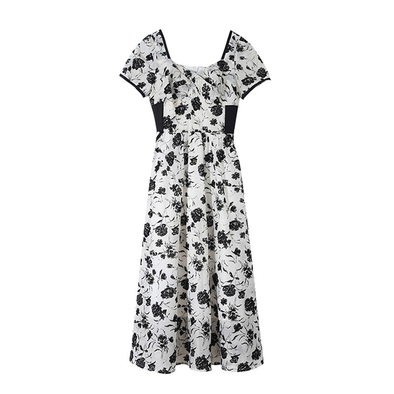 Plus Size Monochrome Floral Korean Dress