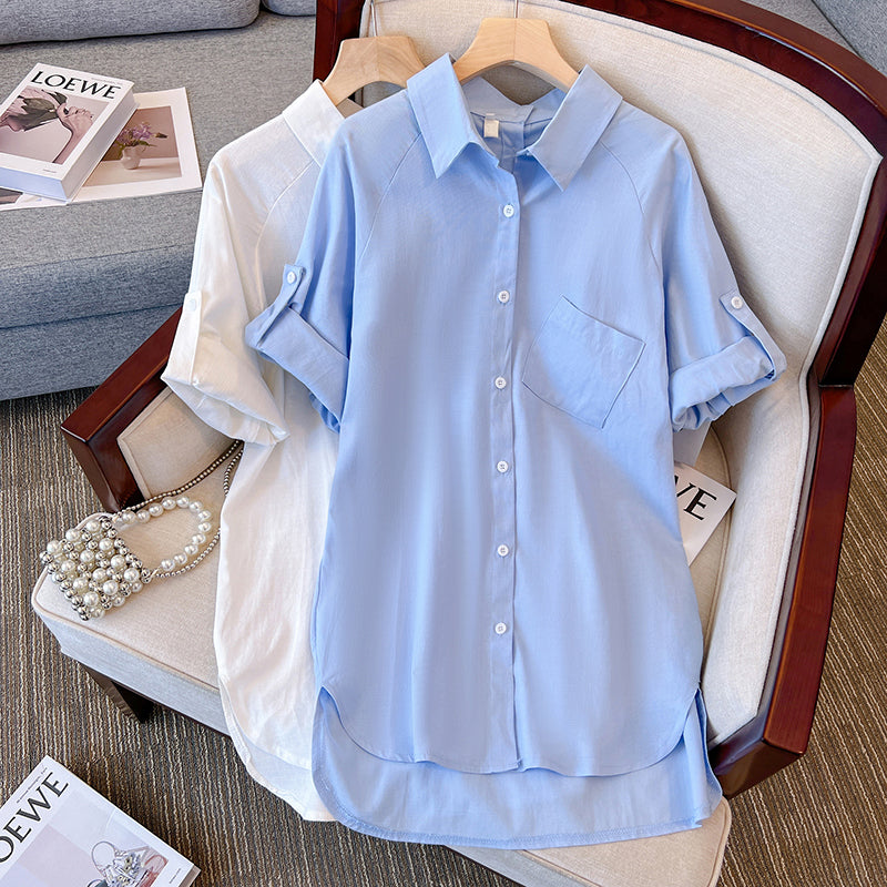 Plus Size Korean Button Tunic Long Sleeve Shirt
