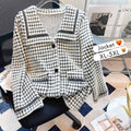 Plus Size Korean Tweed Houndstooth Jacket