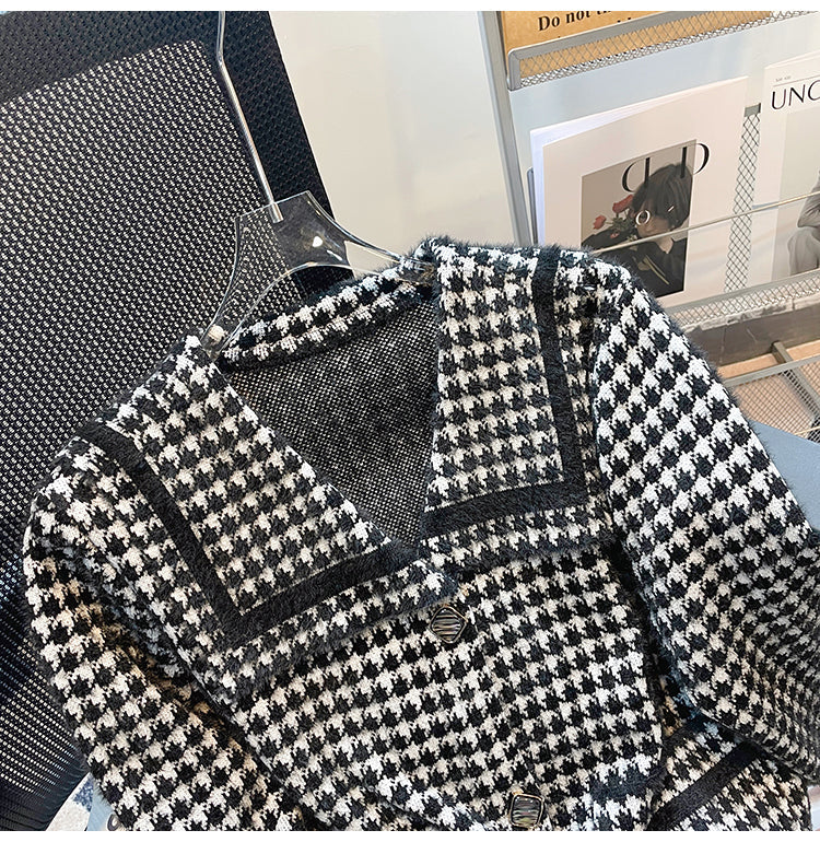 Plus Size Korean Tweed Houndstooth Jacket
