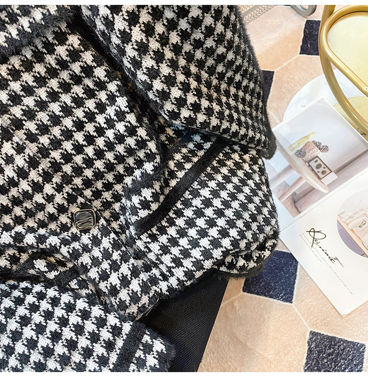 Plus Size Korean Tweed Houndstooth Jacket