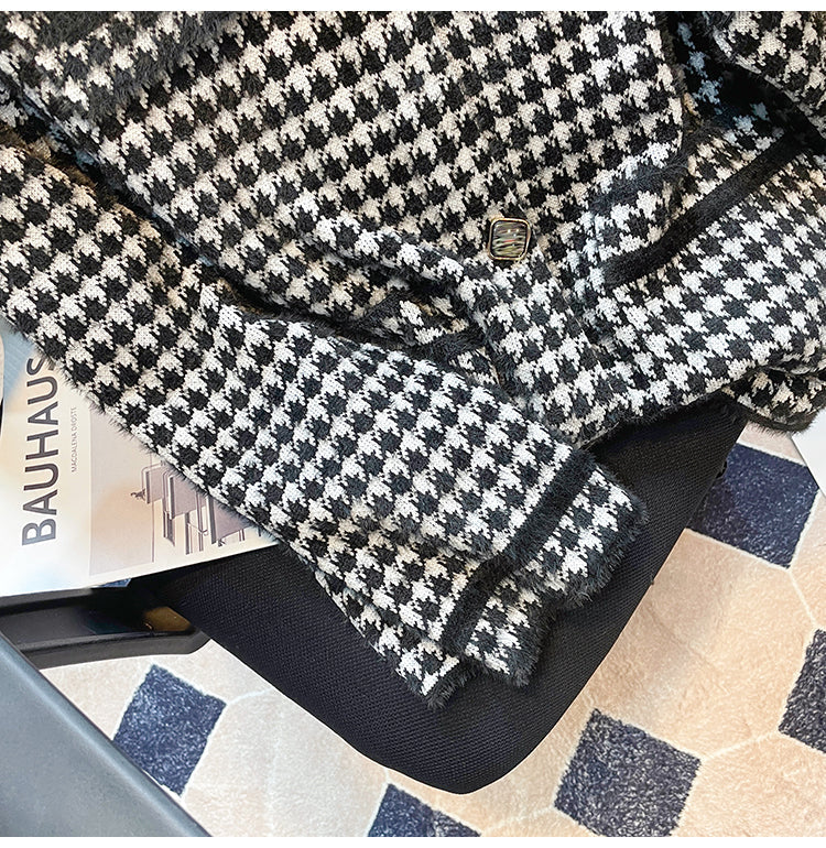 Plus Size Korean Tweed Houndstooth Jacket