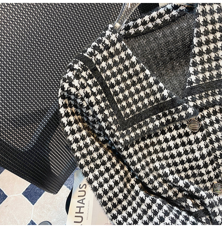 Plus Size Korean Tweed Houndstooth Jacket