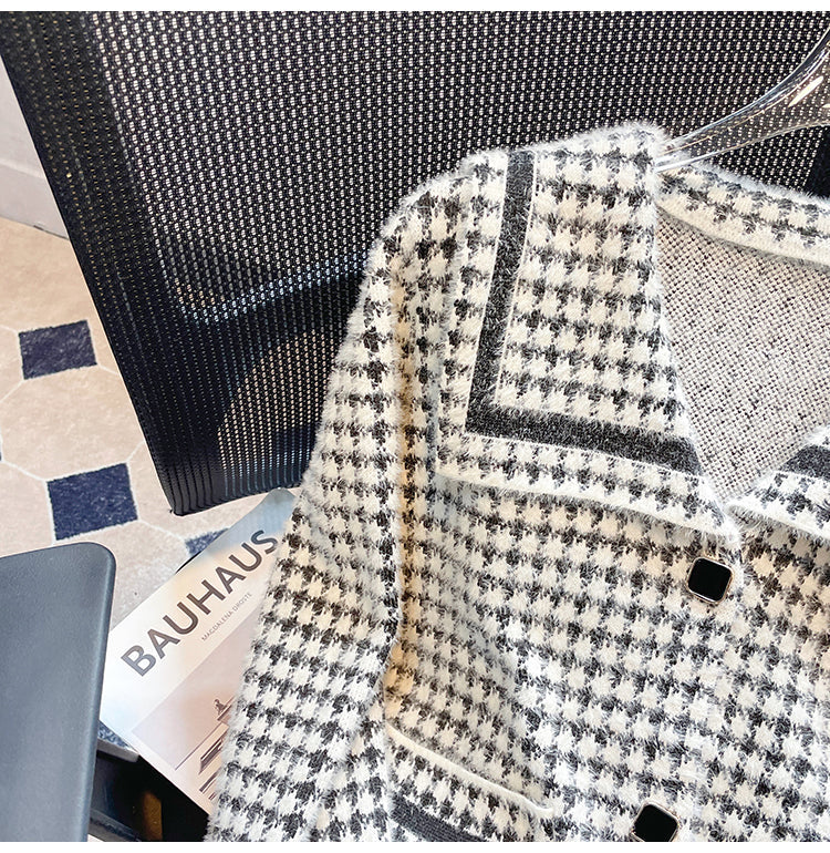 Plus Size Korean Tweed Houndstooth Jacket