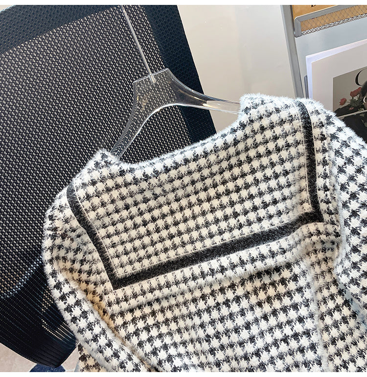 Plus Size Korean Tweed Houndstooth Jacket
