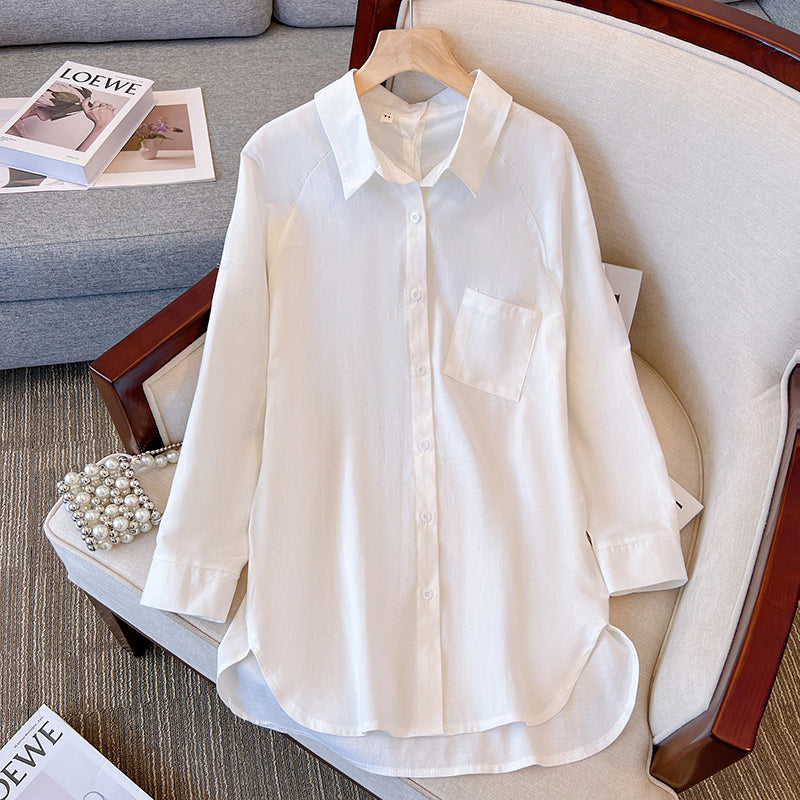 Plus Size Korean Button Tunic Long Sleeve Shirt