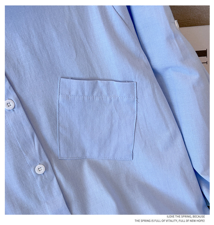 Plus Size Korean Button Tunic Long Sleeve Shirt
