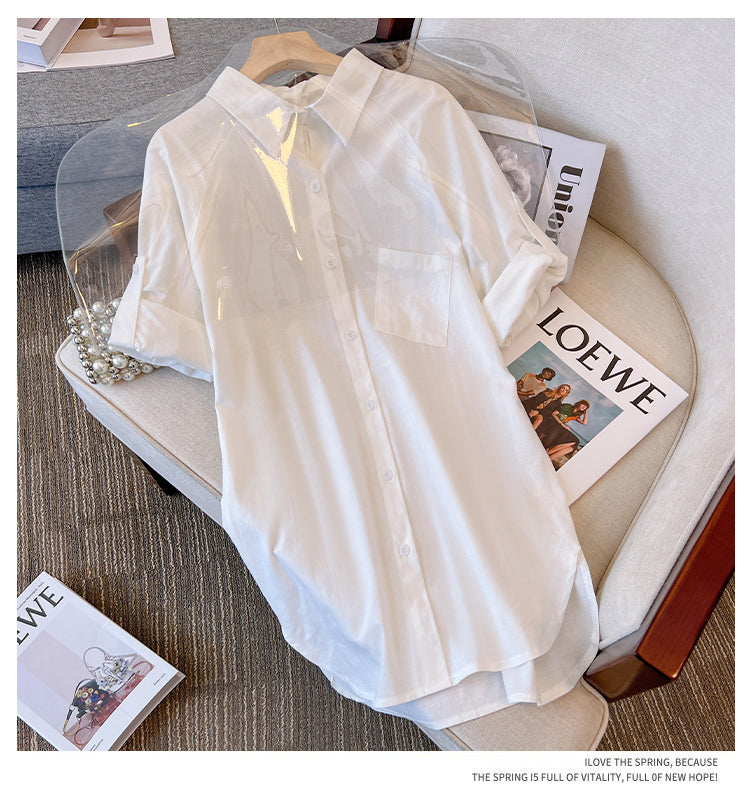 Plus Size Korean Button Tunic Long Sleeve Shirt