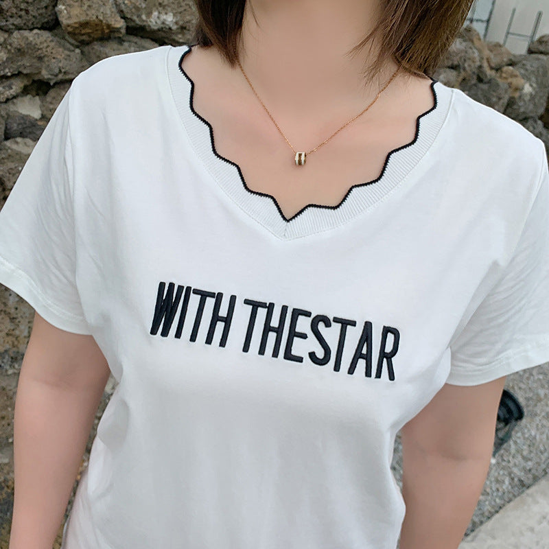Plus Size Words V Neck Tee (EXTRA BIG SIZE)