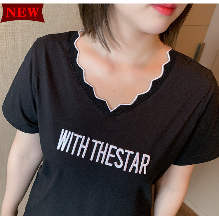 Plus Size Words V Neck Tee (EXTRA BIG SIZE)