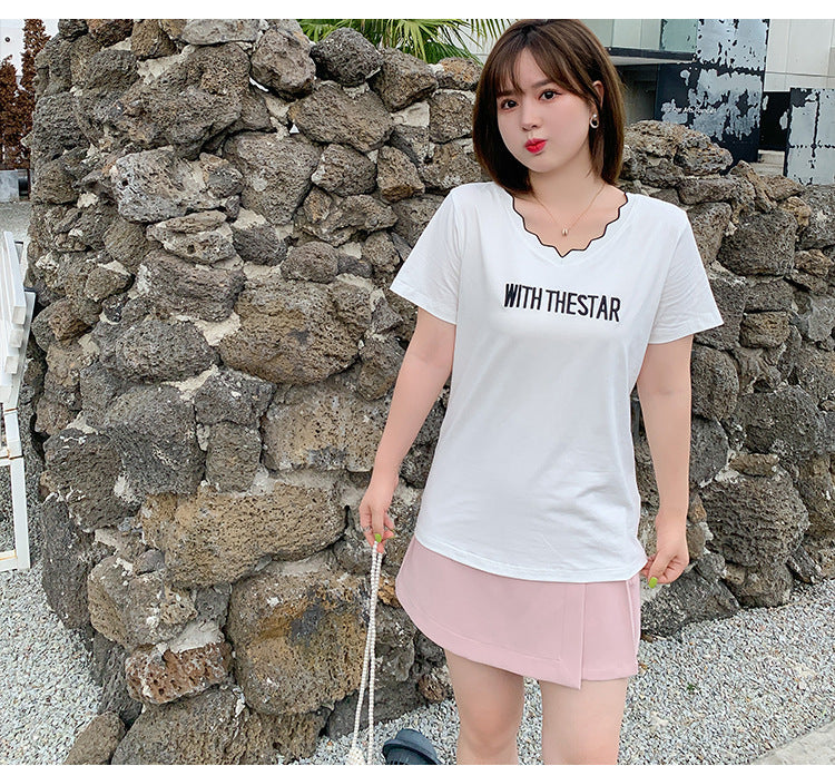 Plus Size Words V Neck Tee (EXTRA BIG SIZE)