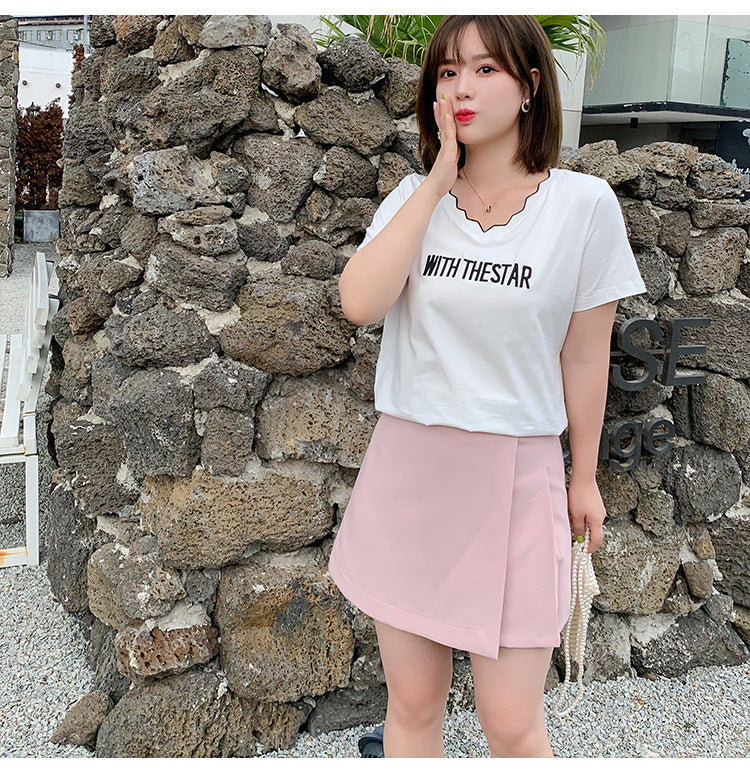 Plus Size Words V Neck Tee (EXTRA BIG SIZE)