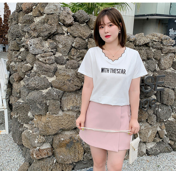Plus Size Words V Neck Tee (EXTRA BIG SIZE)