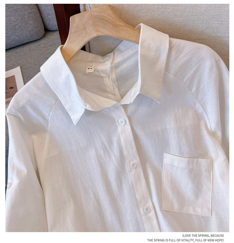 Plus Size Korean Button Tunic Long Sleeve Shirt