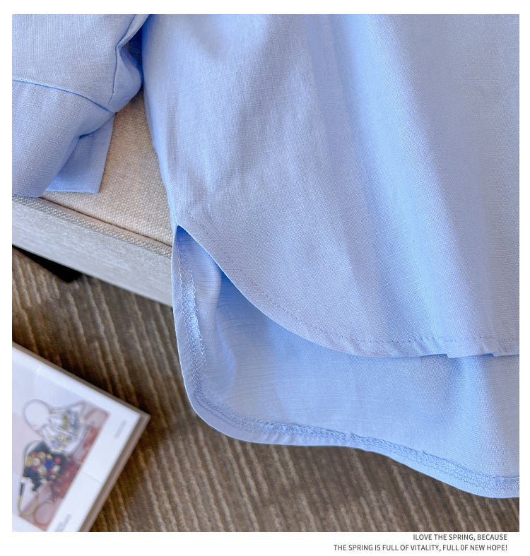Plus Size Korean Button Tunic Long Sleeve Shirt