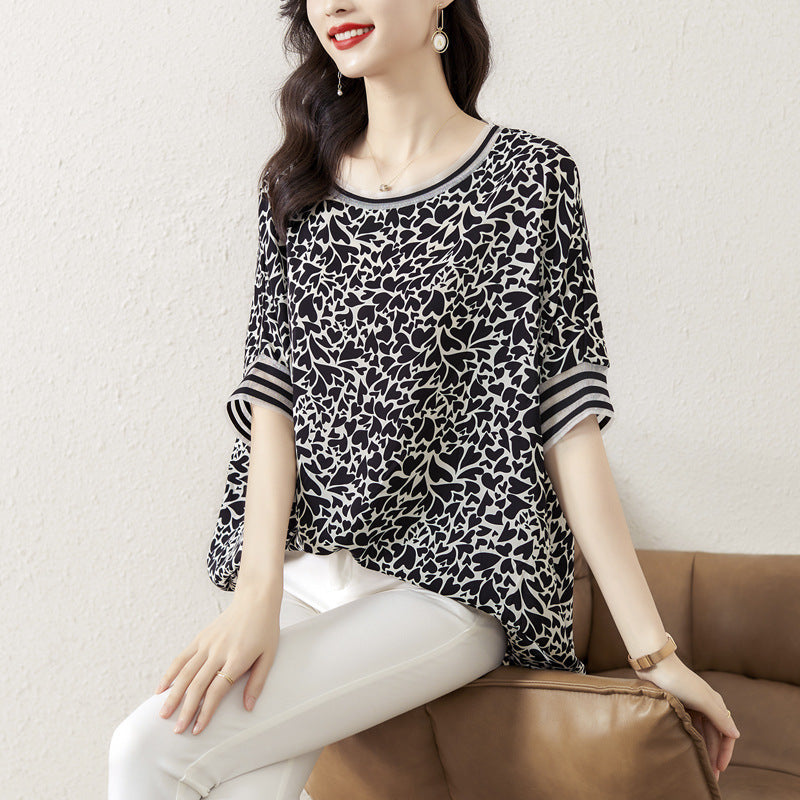 Plus Size Hearts Print Loose Blouse