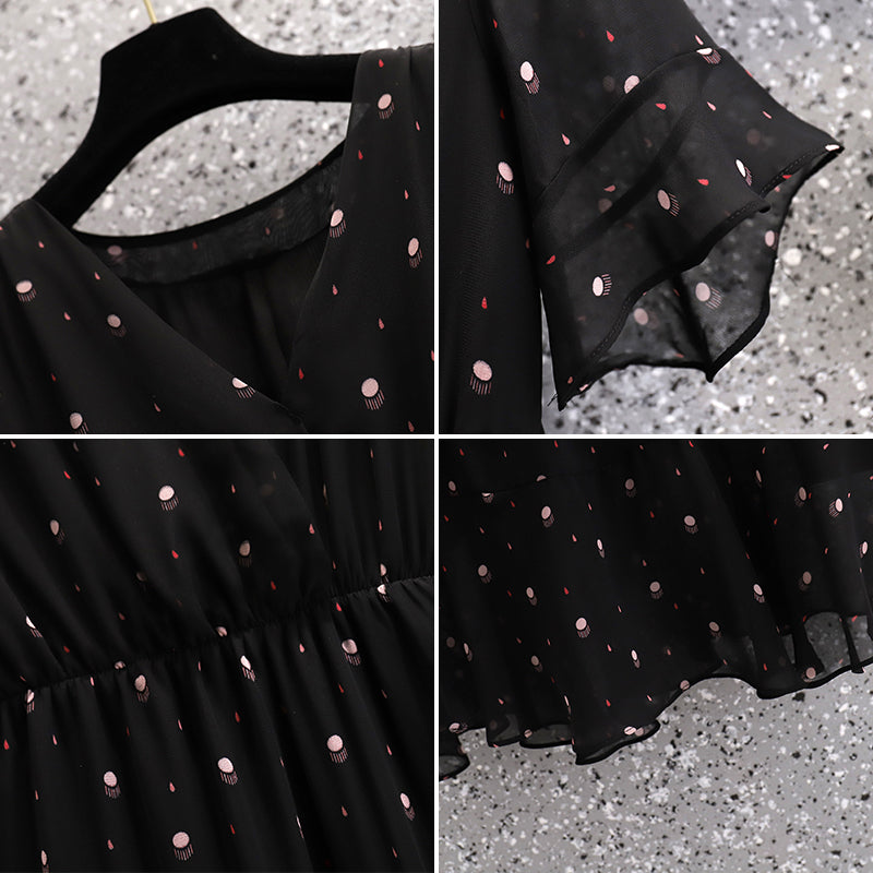 Plus Size Korean Polka Dots Tier Wrap Midi Dress