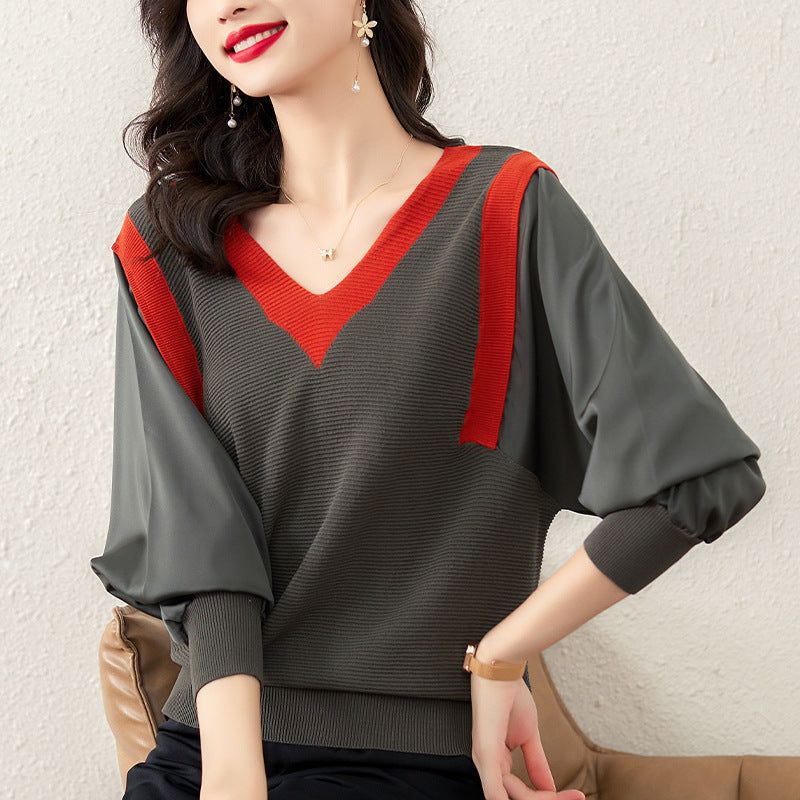 Plus Size Batwing V Neck Loose Sweater
