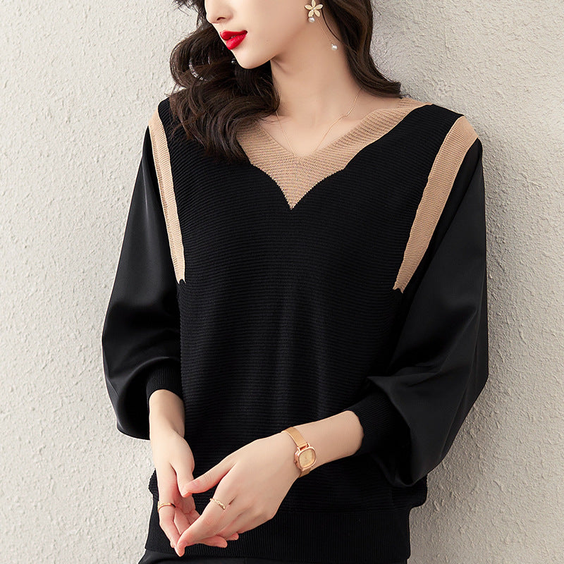 Plus Size Batwing V Neck Loose Sweater