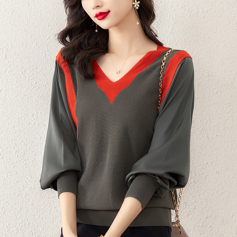 Plus Size Batwing V Neck Loose Sweater