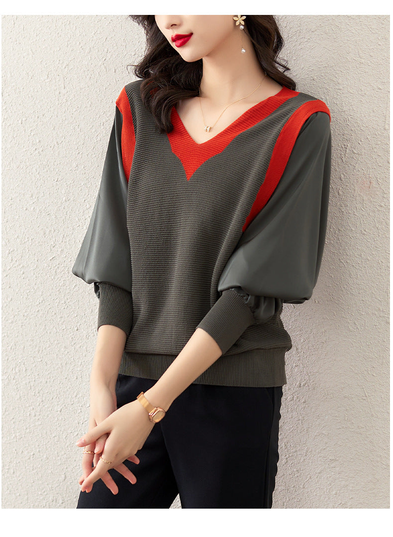 Plus Size Batwing V Neck Loose Sweater