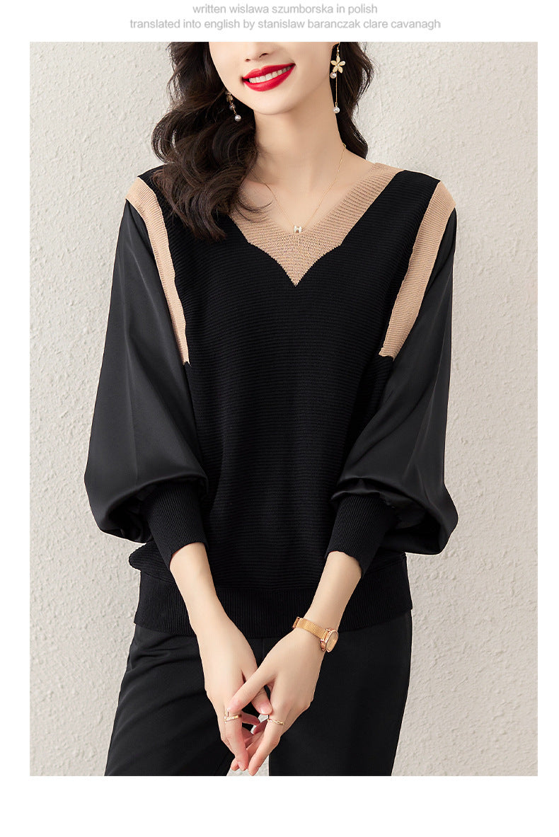 Plus Size Batwing V Neck Loose Sweater