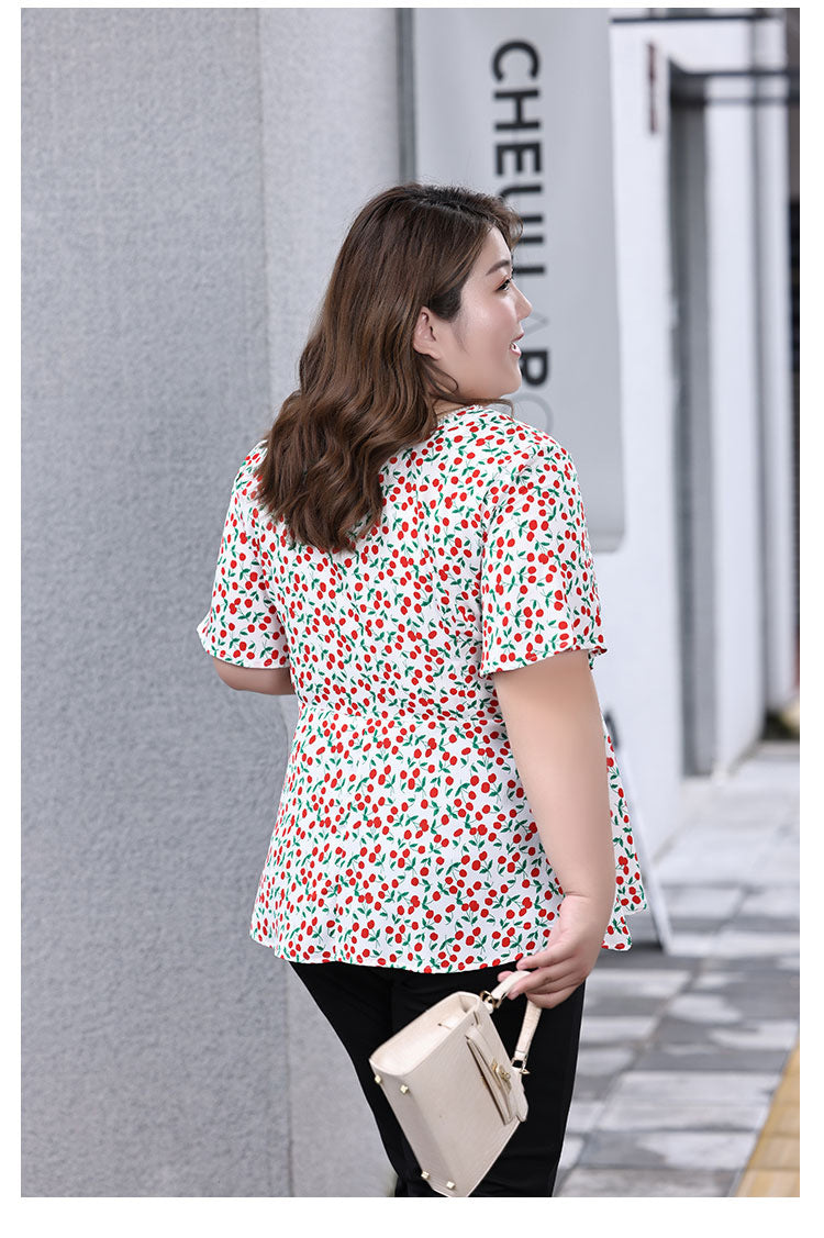 (XL-7XL) Plus Size Cherry Square Neck Blouse (EXTRA BIG SIZE)