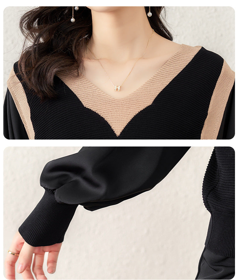 Plus Size Batwing V Neck Loose Sweater