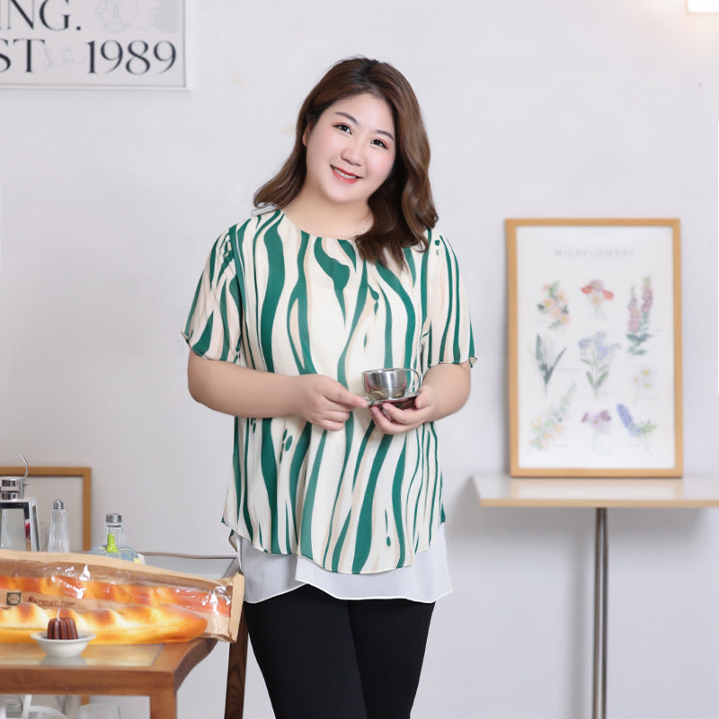 (XL-7XL) Plus Size Green Waves Tunic Blouse (EXTRA BIG SIZE)