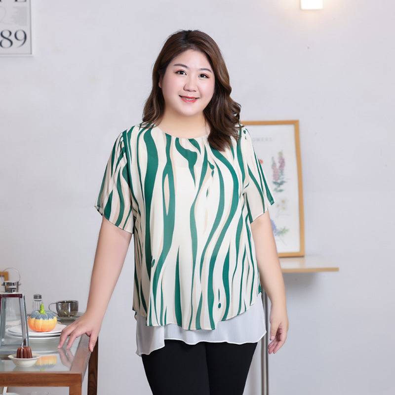 (XL-7XL) Plus Size Green Waves Tunic Blouse (EXTRA BIG SIZE)