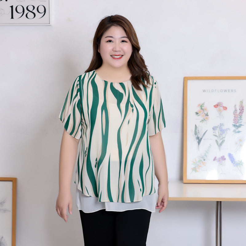 (XL-7XL) Plus Size Green Waves Tunic Blouse (EXTRA BIG SIZE)