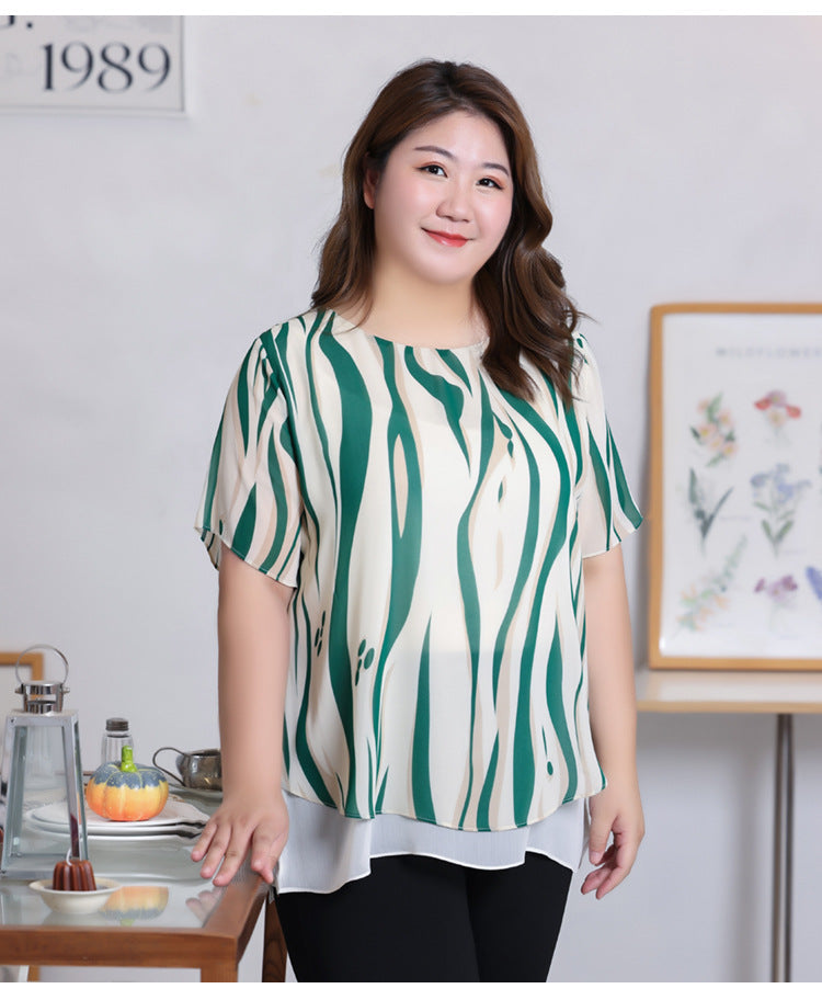 (XL-7XL) Plus Size Green Waves Tunic Blouse (EXTRA BIG SIZE)